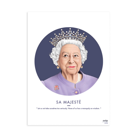 AFFICHE SA MAJESTE LA REINE ELIZABETH II VIOLET ASAP