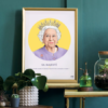 AFFICHE SA MAJESTE LA REINE ELIZABETH II JAUNE ASAP