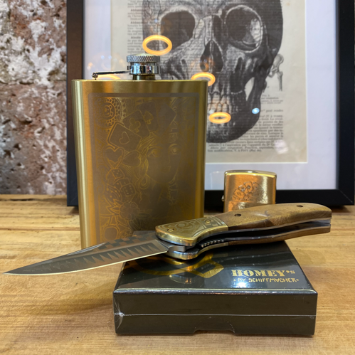 COFFRET MANS RUIN SCHIFFMACHER TATTOO ZIPPO FLASK COUTEAU 0735