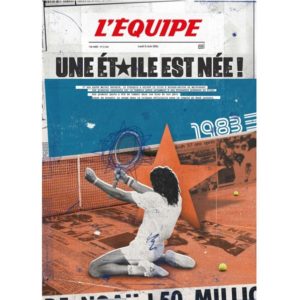 L'ÉQUIPE - AFFICHE DIGIGRAPHIE UNE ÉTOILE EST NÉE ! YANNICK NOAH - PLAKAT