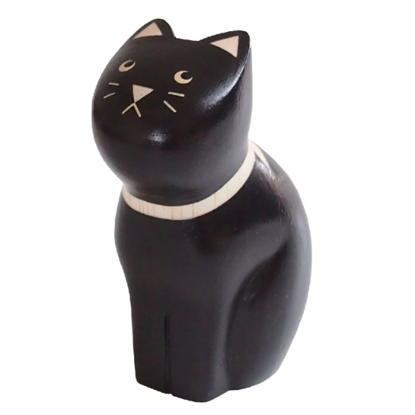 BLACK CAT FIGURINE EN BOIS - TLAB