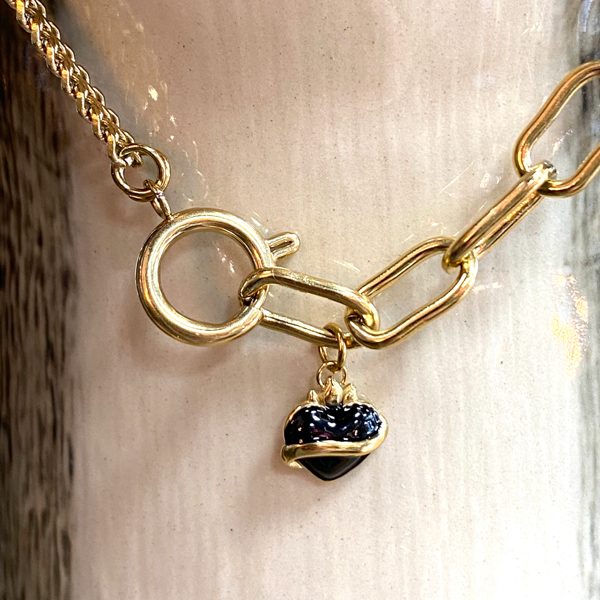 COLLIER RAS DE COU BI CHAINE COEUR SACRE LA TATOUEUSE BIJOUX 3397