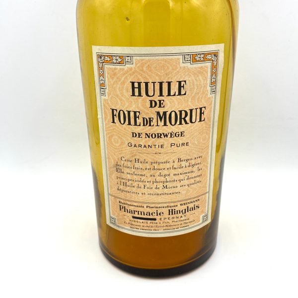 FLACON D'APOTHICAIRE HUILE DE FOIE DE MORUE VINTAGE - V0123