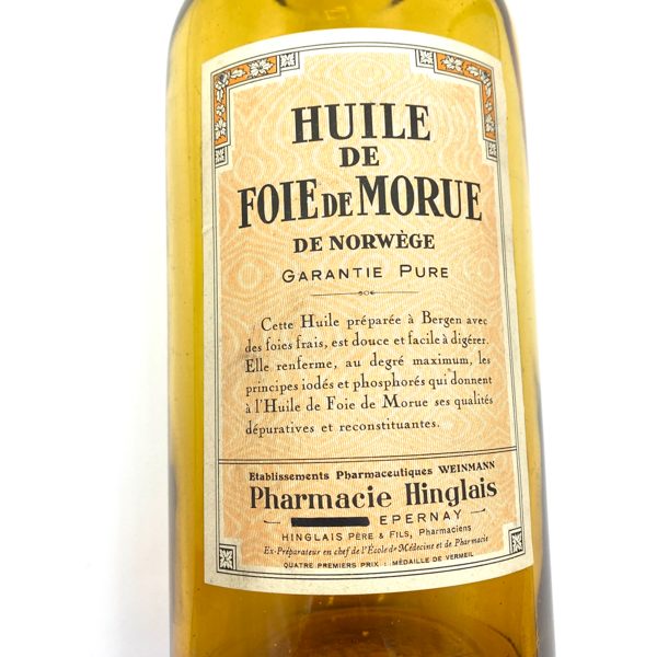 FLACON DAPOTHICAIRE HUILE DE FOIE DE MORUE VINTAGE PHARMACIE HINGLAIS WEINMANN 3446