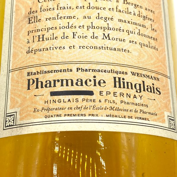 FLACON DAPOTHICAIRE HUILE DE FOIE DE MORUE VINTAGE PHARMACIE HINGLAIS WEINMANN 3449