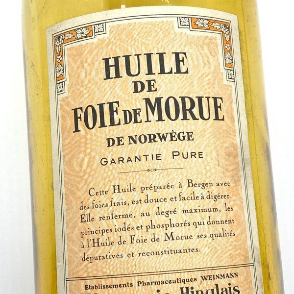 FLACON DAPOTHICAIRE HUILE DE FOIE DE MORUE VINTAGE PHARMACIE HINGLAIS WEINMANN 3457