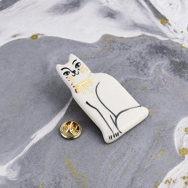 PIN'S CHAT BLANC - GRUNI CERAMICA