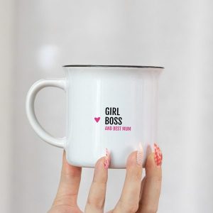 MUG EN METAL EMAILLÉ "GIRL BOSS AND BEST MUM" - BIBICHE FAIS SON CIRQUE