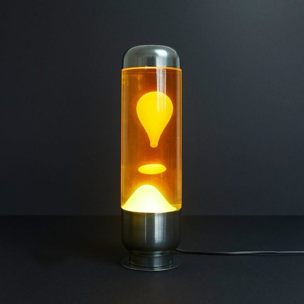 LAMPE LAVA CAPSULE ORANGE/JAUNE ET ALUMINIUM