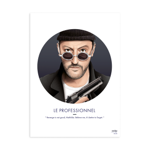 AFFICHE LE PROFESSIONNEL FOND NOIR "JEAN RENO - LÉON" - ASAP