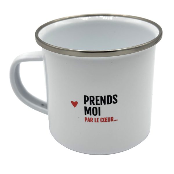 MUG EN METAL EMAILLÉ "PRENDS MOI PAR LE COEUR" - BIBICHE FAIS SON CIRQUE