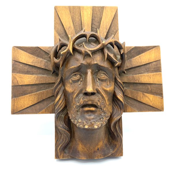 TÊTE DU CHRIST SUR CROIX EN BOIS - V0178